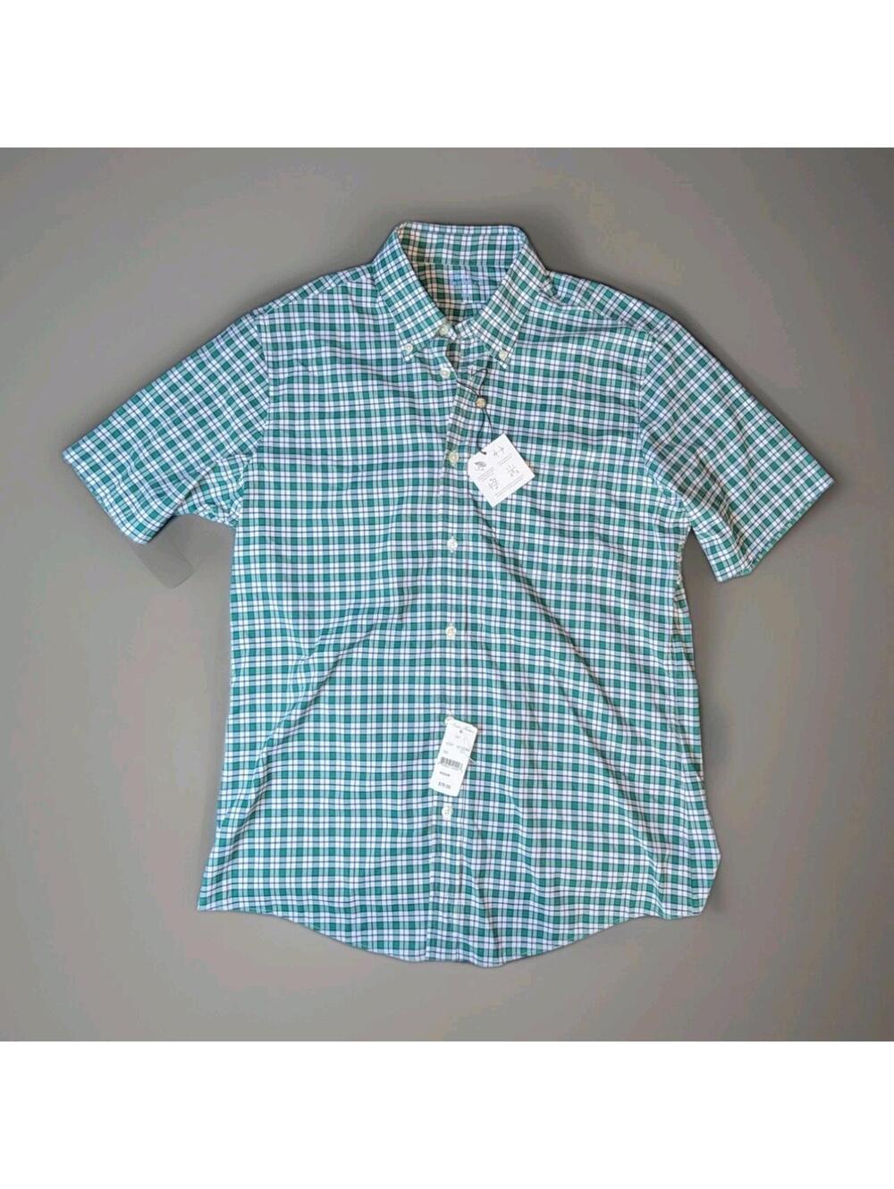 Brooks Brothers Plaid Button Down Short Sleeve Green Medium